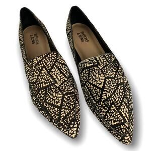 7.5M Bleeker & Bond Women's Pointed Toe Leather Loafers "Sonia" Brown Print